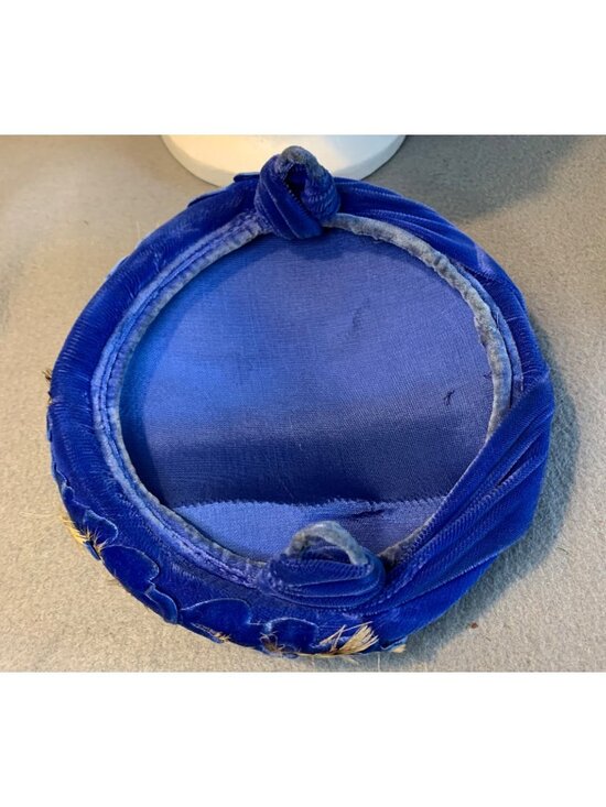 Nina Ladies Blue Velvet Hat with Feathers Hat Size 22 Vintage main image 6